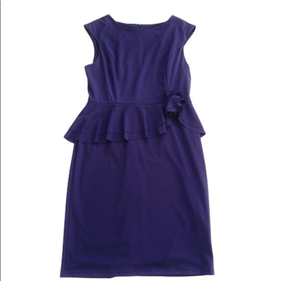 MARINA Cobalt Blue Purple Peplum Rose Sleeveless Cocktail Dress Size 16 … - Picture 7 of 13